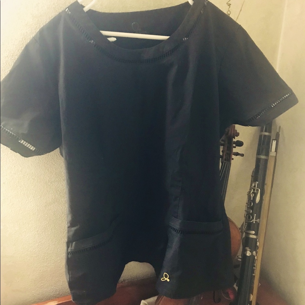 Black lattice scrub top